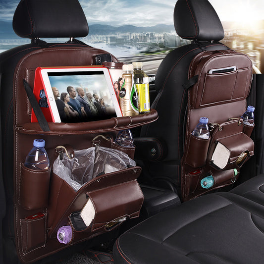 New PU Leather Car Storage Bag Multifunction Seat Back Tray Hanging Bag Waterproof Car Organizer Automotive Interior Accessories