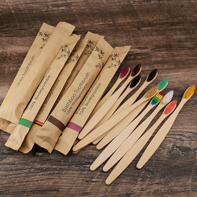New 10Pcs Colorful Toothbrush Natural Bamboo