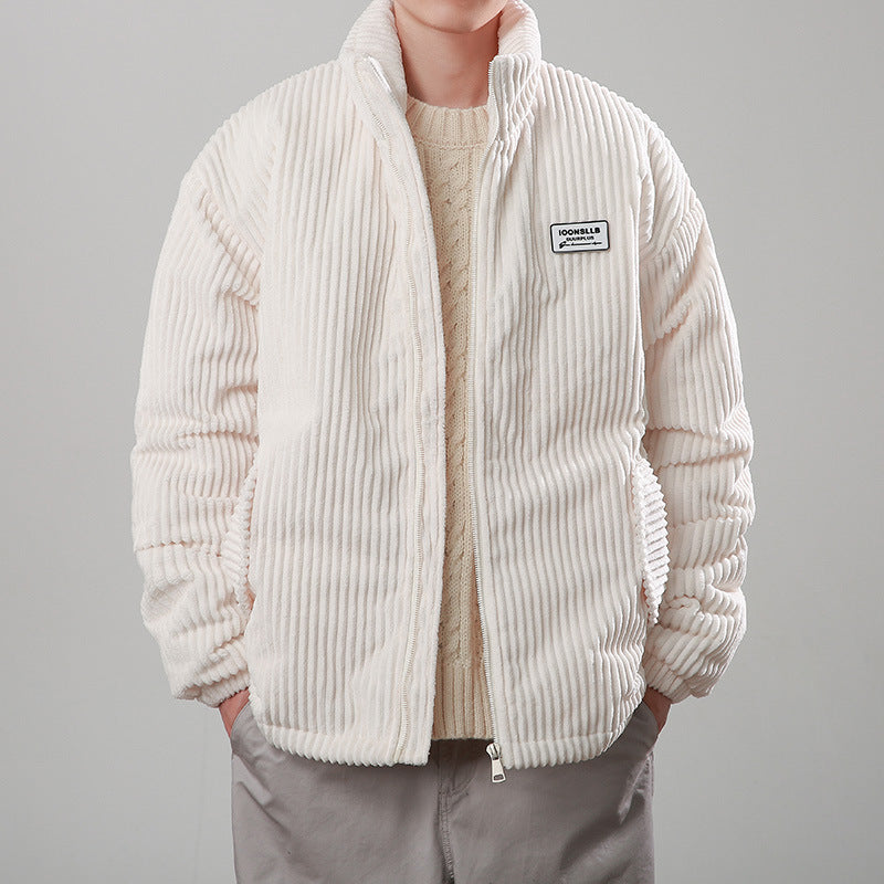 New Winter Corduroy Cotton-padded Coat Warm Stand Collar Zipper Jacket Casual Outdoor Streetwear Men's Clothing