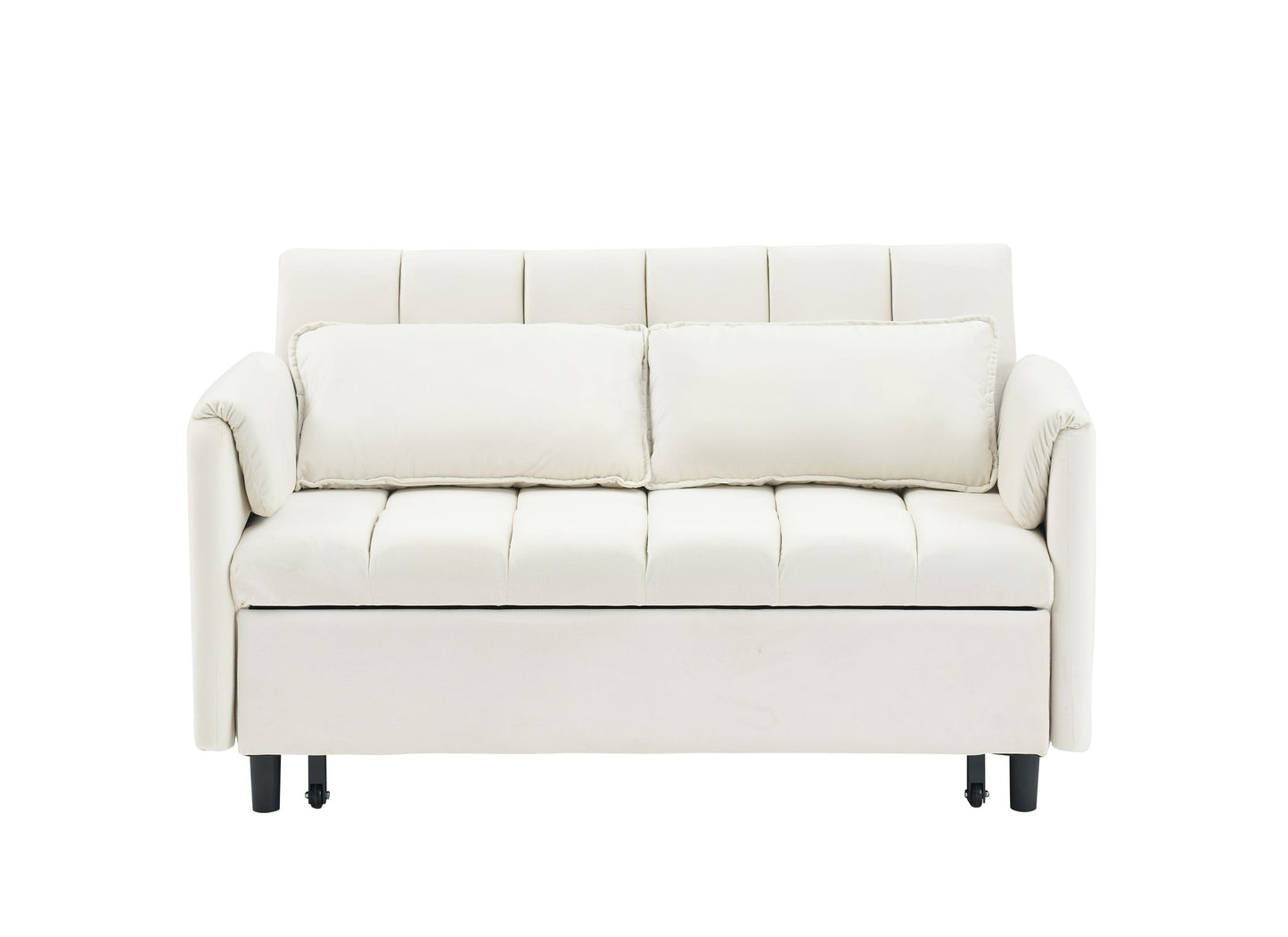 NEW 52 Beige Modern Velvet Sofa Pullout Bed Small Loveseat Casual Sofa with Pillow Pockets