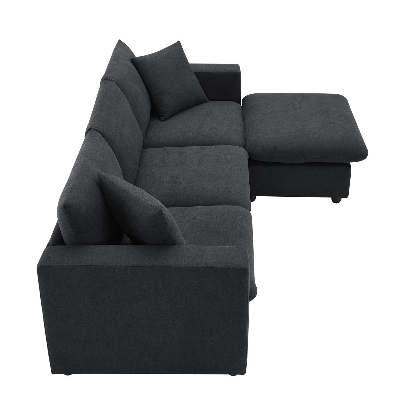 NEW L-shaped 4-Seat Polyester Black Fabric Modern Sectional Sofa