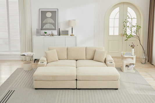 NEW Combination Modular Convertible Sectional Upholstered Deep Seat Sofa Bed Set with Armrest Storage Stainless Steel Cup Holders and USB Ports