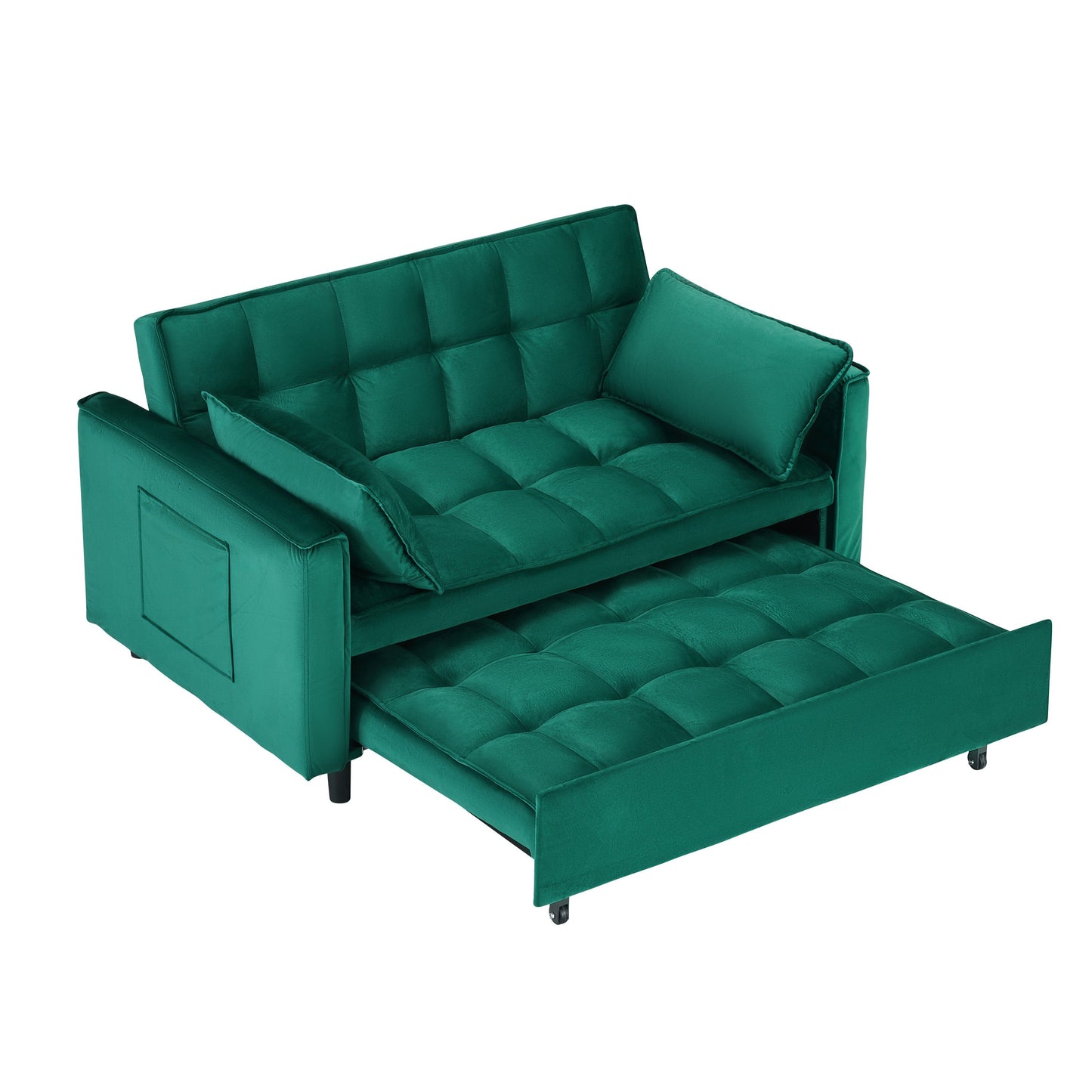 NEW 55-inch Green velvet sofa bed, elegant and convenient, with storage pockets, cleverly interpreting the three-in-one conversion