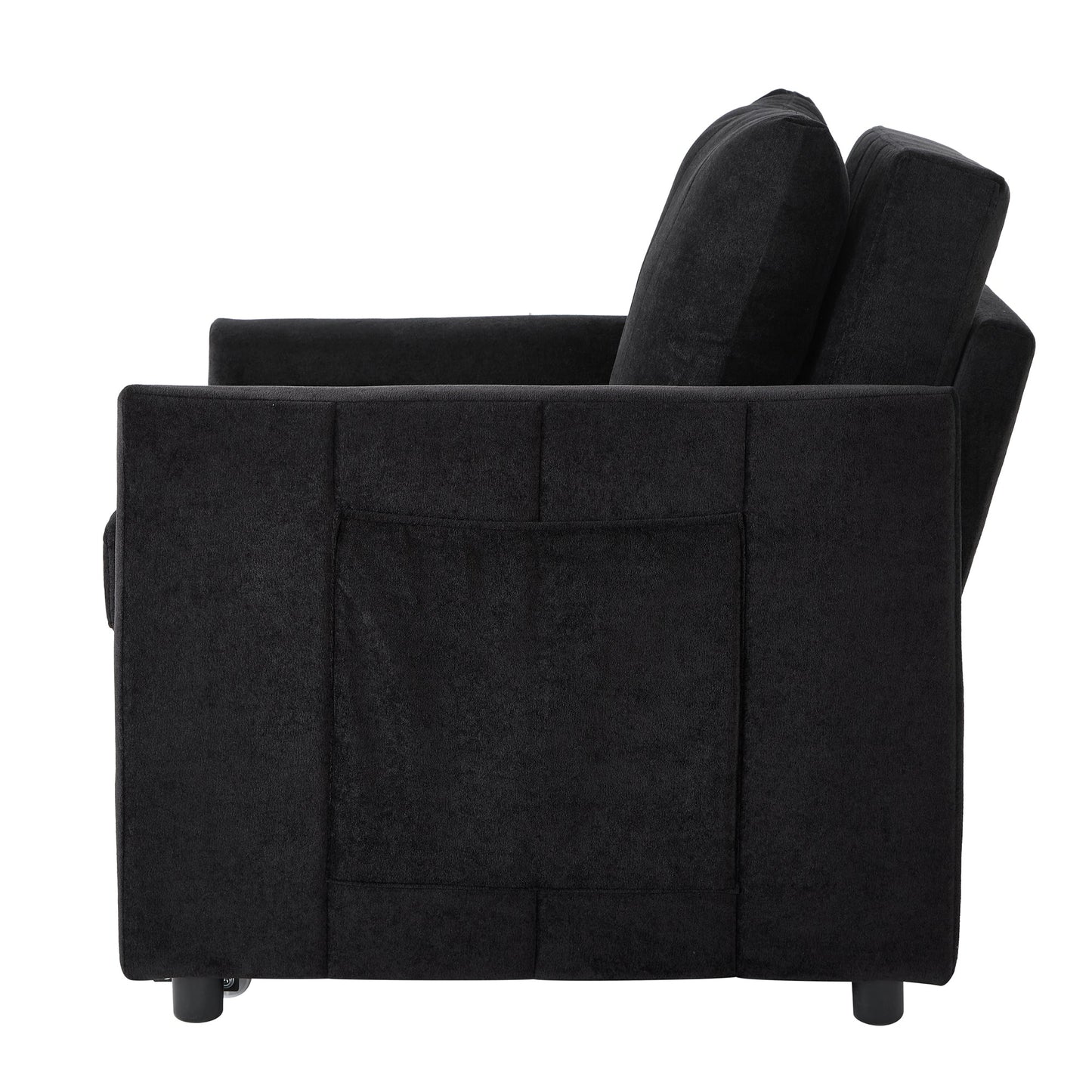 NEW Black Chenille Upholstered Convertible Sleeper Sofa with 5-Position Backrest Side Pockets Storage