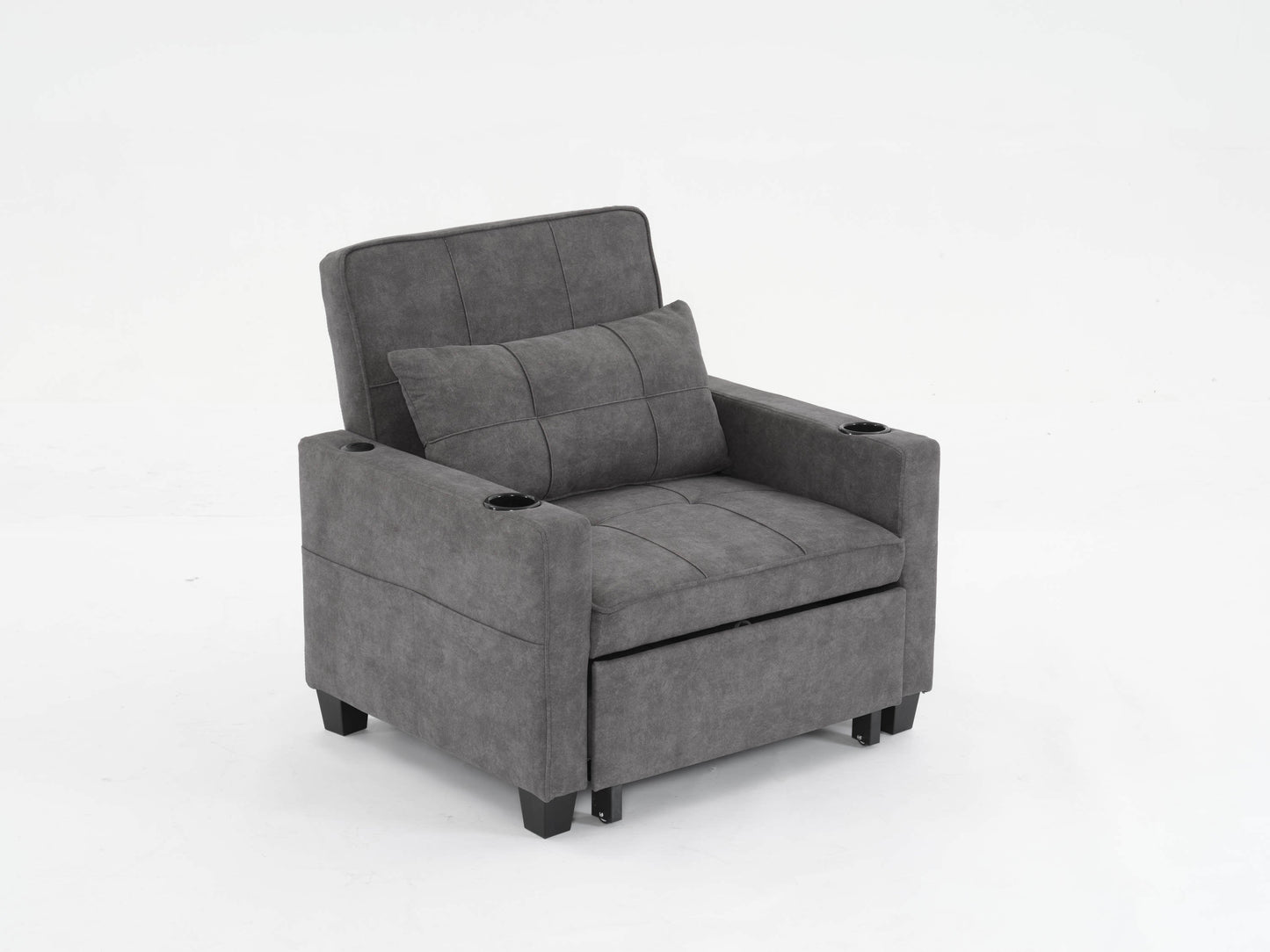 NEW Dark Grey Futon Bed Convertible Chair 3-in-1 Pull Out Sleeper Sofa with USB Ports