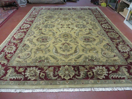 USED 9' X 12' Vintage Handmade India Oriental Jaipur Quality Tea Wash Hand Knotted