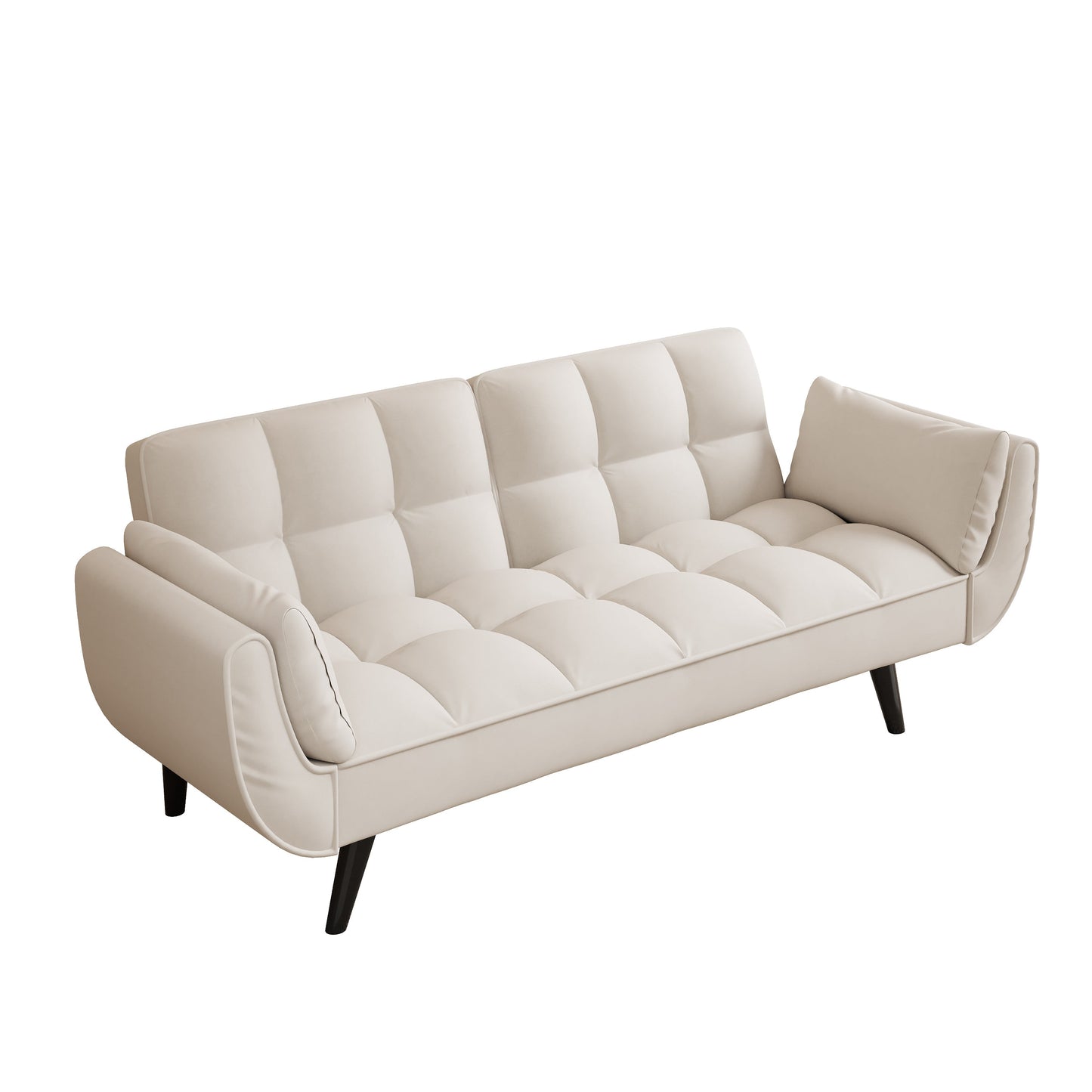 NEW 57" Beige Velvet Sofa with Two Armrests and Cushioned Seat for Small Spaces
