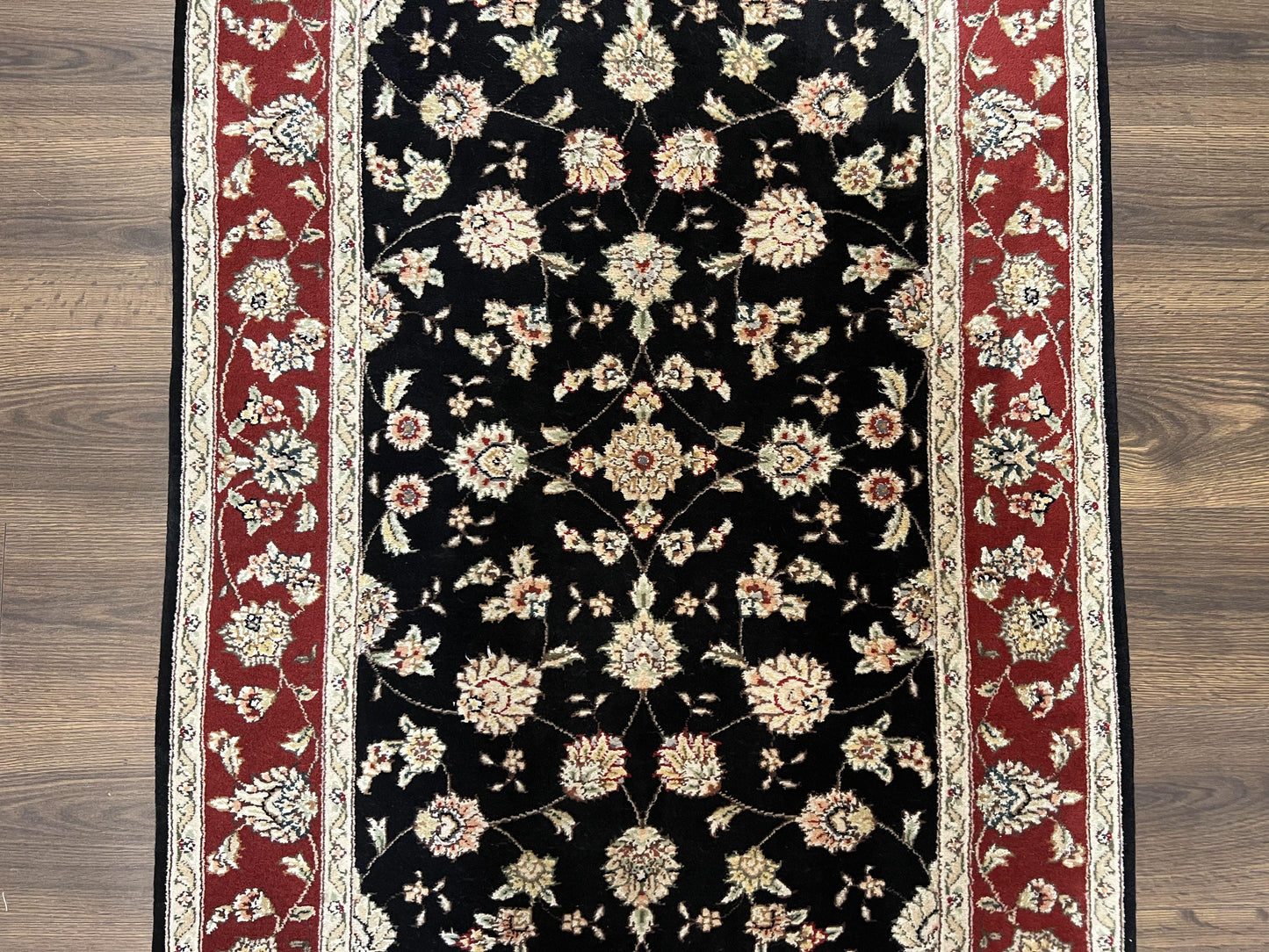 USED Pak Persian Rug 3x5, Black and Red, Floral Allover, Vintage Hand Knotted Wool Oriental Carpet, Pakistani Rug, Small Handmade Area Rug 3 x 5