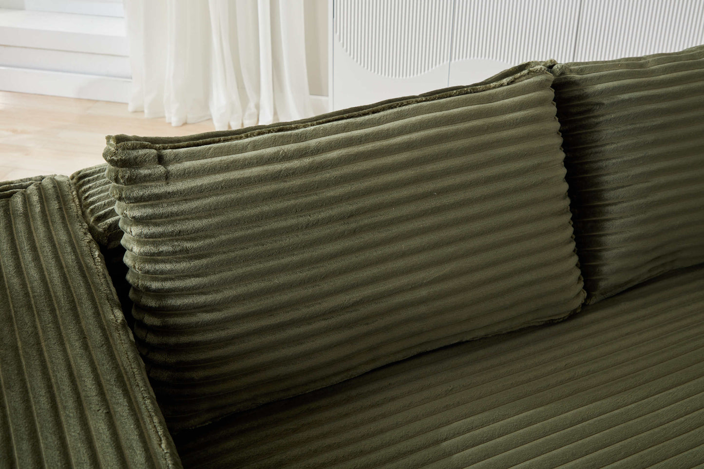 NEW Compression Sectional Couch with Comfy Chaise, Boneless L Shape Sofa with Deep Seat, Minimalist Modular Couches Sleeper for Living Room Bedroom Apartment Lounge,corduroy,Green