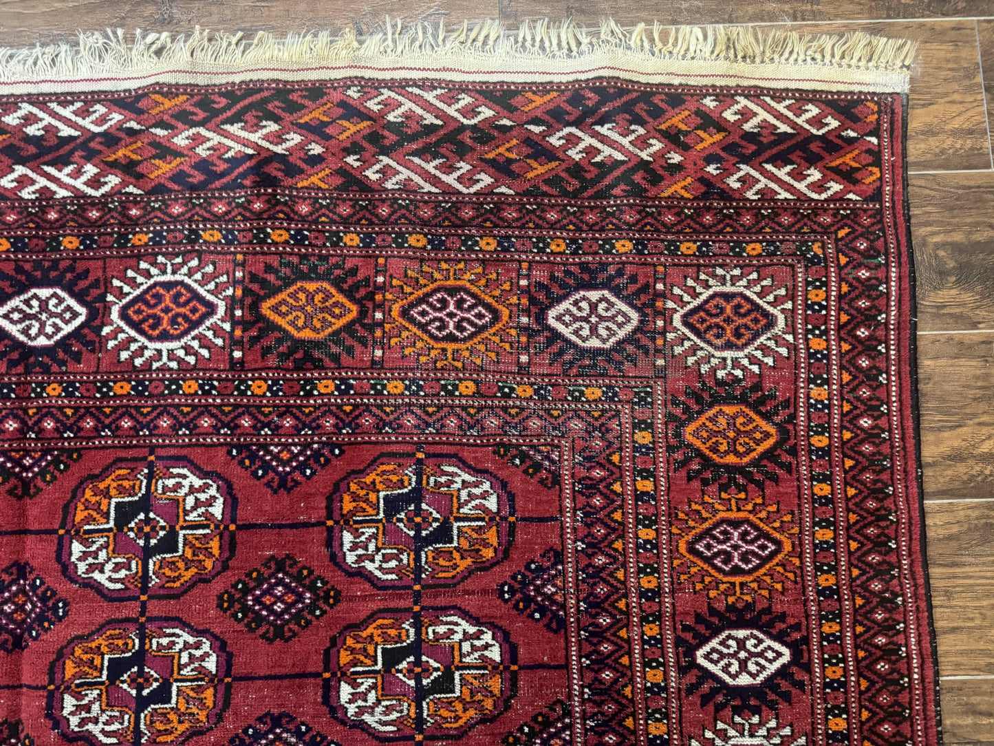 USED Antique Persian Turkoman Bokhara Rug 7x11, Tribal Rug, Red