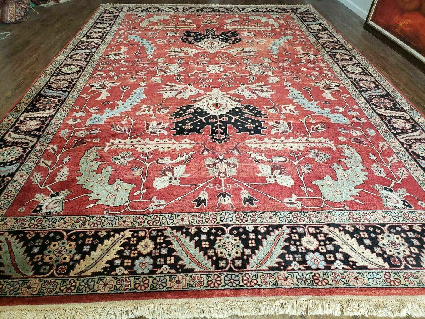 USED 10' X 14' Vintage Hand Made Turkish Wool Rug Carpet Red Black Hand Knotted Nice