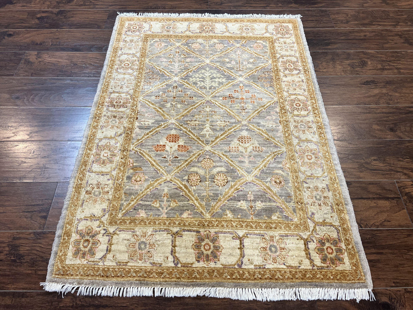 USED Pakistani Peshawar Rug 3.6 x 5, Safavieh Wool Handmade Hand Knotted Vintage Rug, Panel Design Oriental Carpet, Pair C
