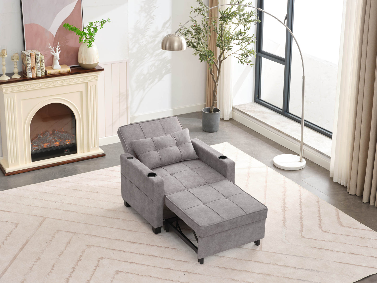 NEW Futon Chair Bed Convertible Chair 3-in-1 Pull Out Sleeper Chair Beds with USB Ports,Wear-resistant and Anti-scratch,  Armchair Bed Sleeper for Living Room (Light Grey Scratch Cloth)