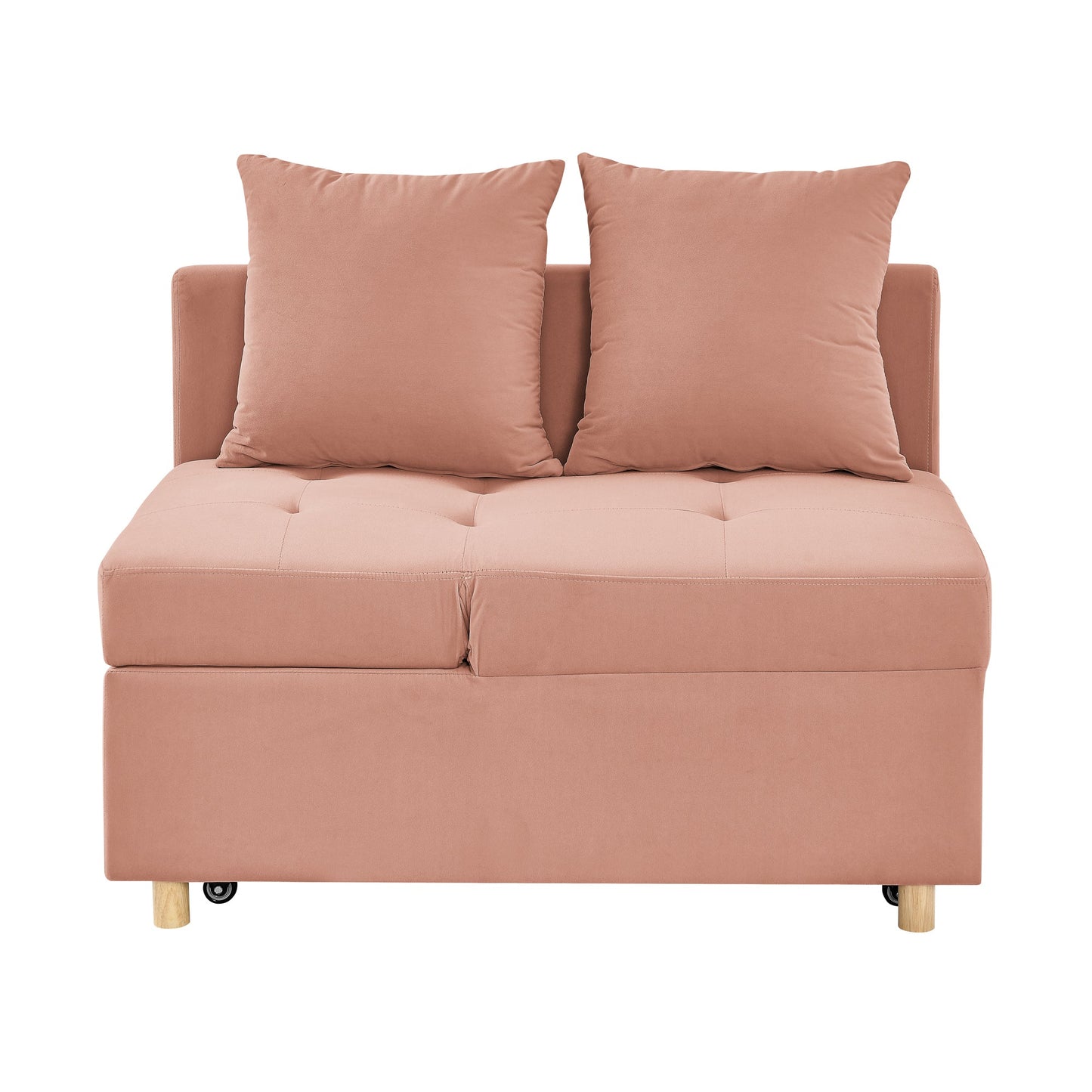 NEW Modern Linen Pink Fabric Convertible Sleeper Sofa Chair Adjustable Backrest Recliner with Pullout Couch Bed with Wheels