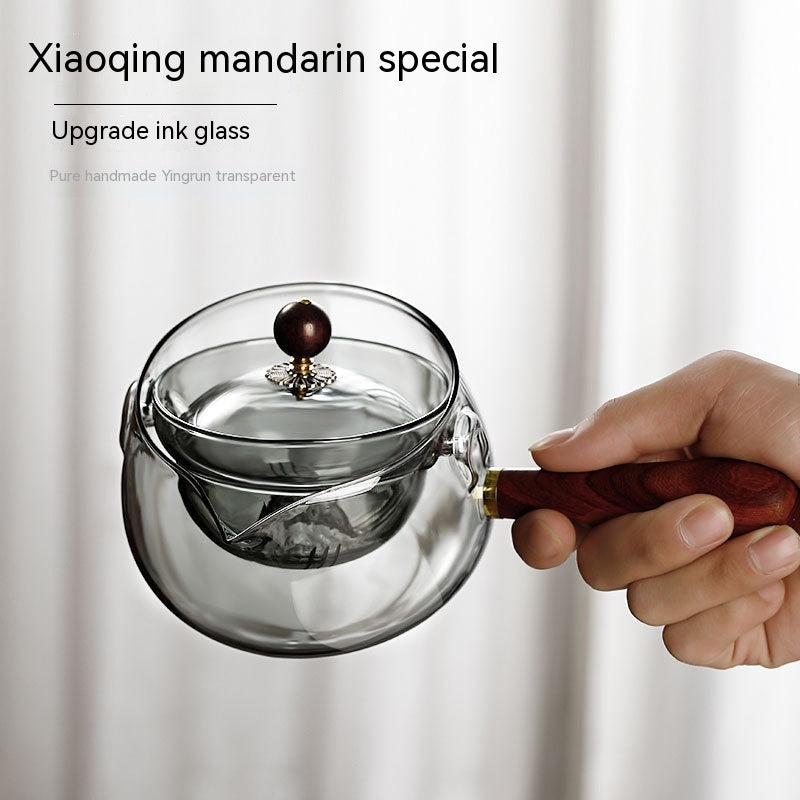 NEW Semi-automatic Rotary Heat-resistant Glass Teapot Lazy Tea Making With Infuser And Wooden Handle Office Home Accessories Kitchen Gadgets