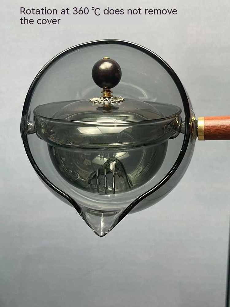 NEW Semi-automatic Rotary Heat-resistant Glass Teapot Lazy Tea Making With Infuser And Wooden Handle Office Home Accessories Kitchen Gadgets