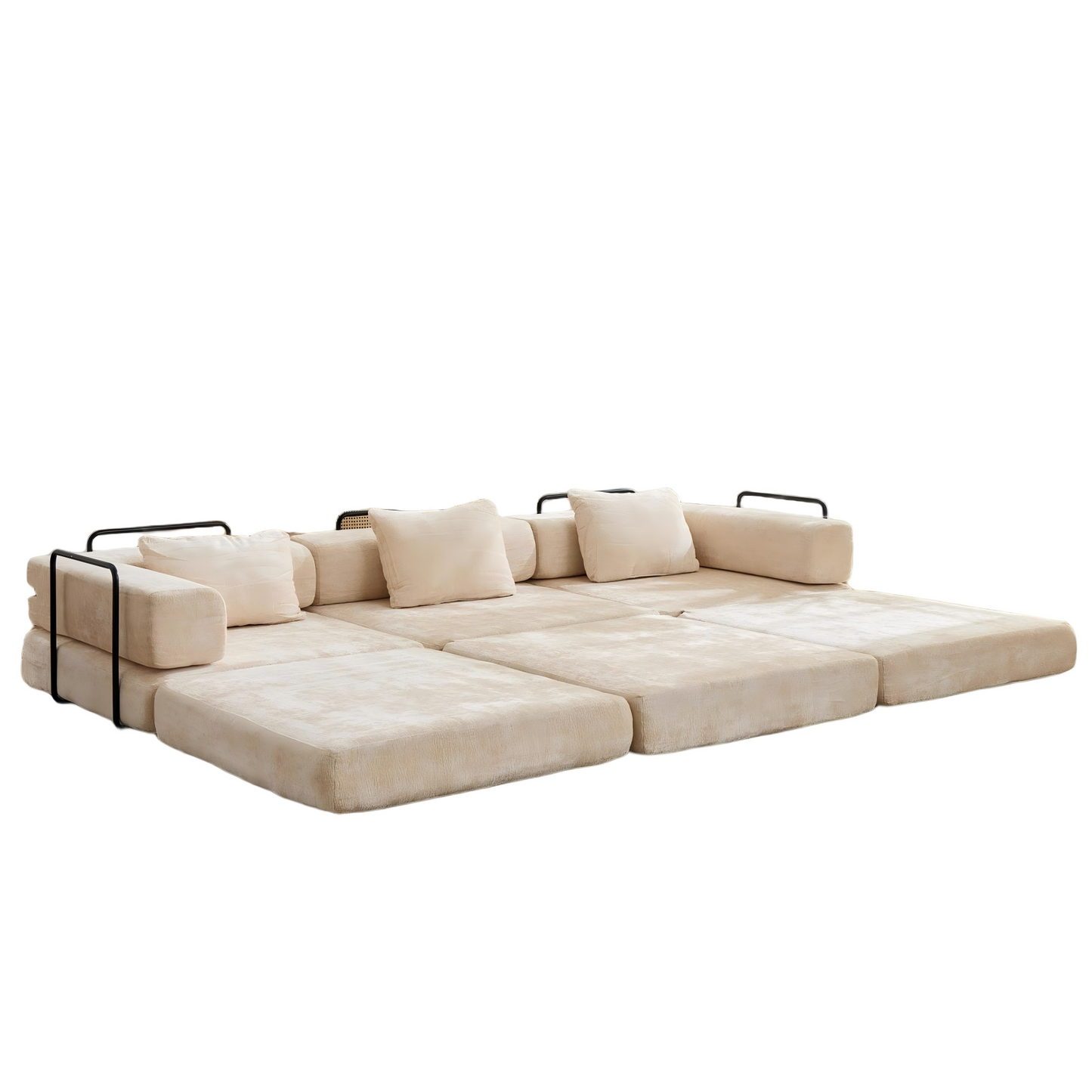 NEW Beige Chenille Fabric Boneless Modular Sectional Sofa Compression Convertible Floor Couch Bed with Fixed-Shape Frame