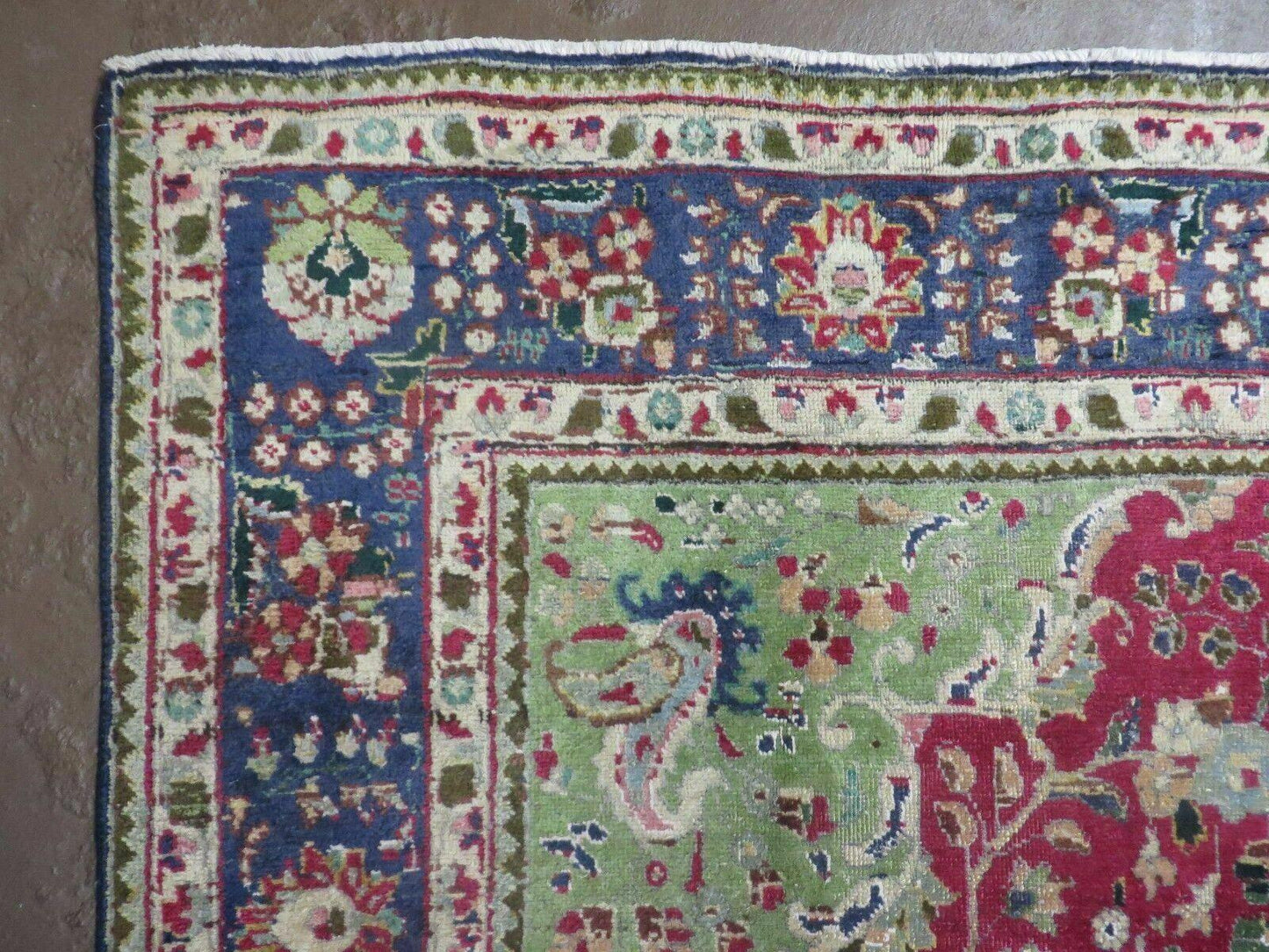 USED Persian Tabriz Rug 7x10, Red Blue and Green Rug, Allover Floral Medallion Rug, Hand Knotted Rug, Antique Rug 7 x 10 Vintage Wool Oriental Carpet