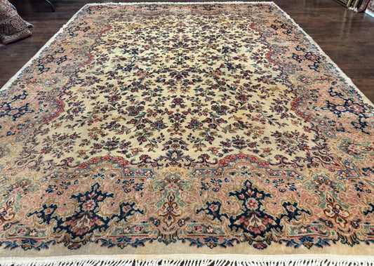 USED Antique Karastan Rug 8.8 x 12 Lanamar Floral Ivory Kirman Wool Discontinued