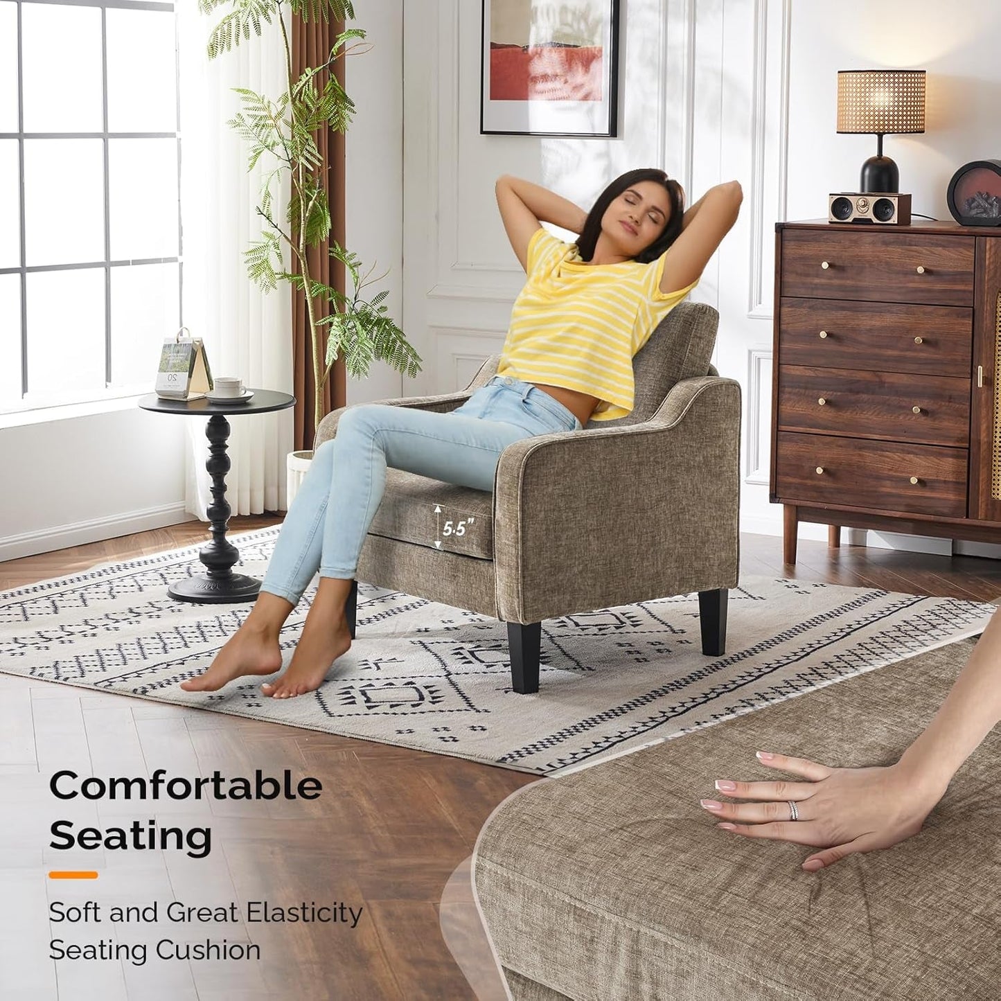 NEW Light Brown Mid Century Upholstered Accent Chairs Set