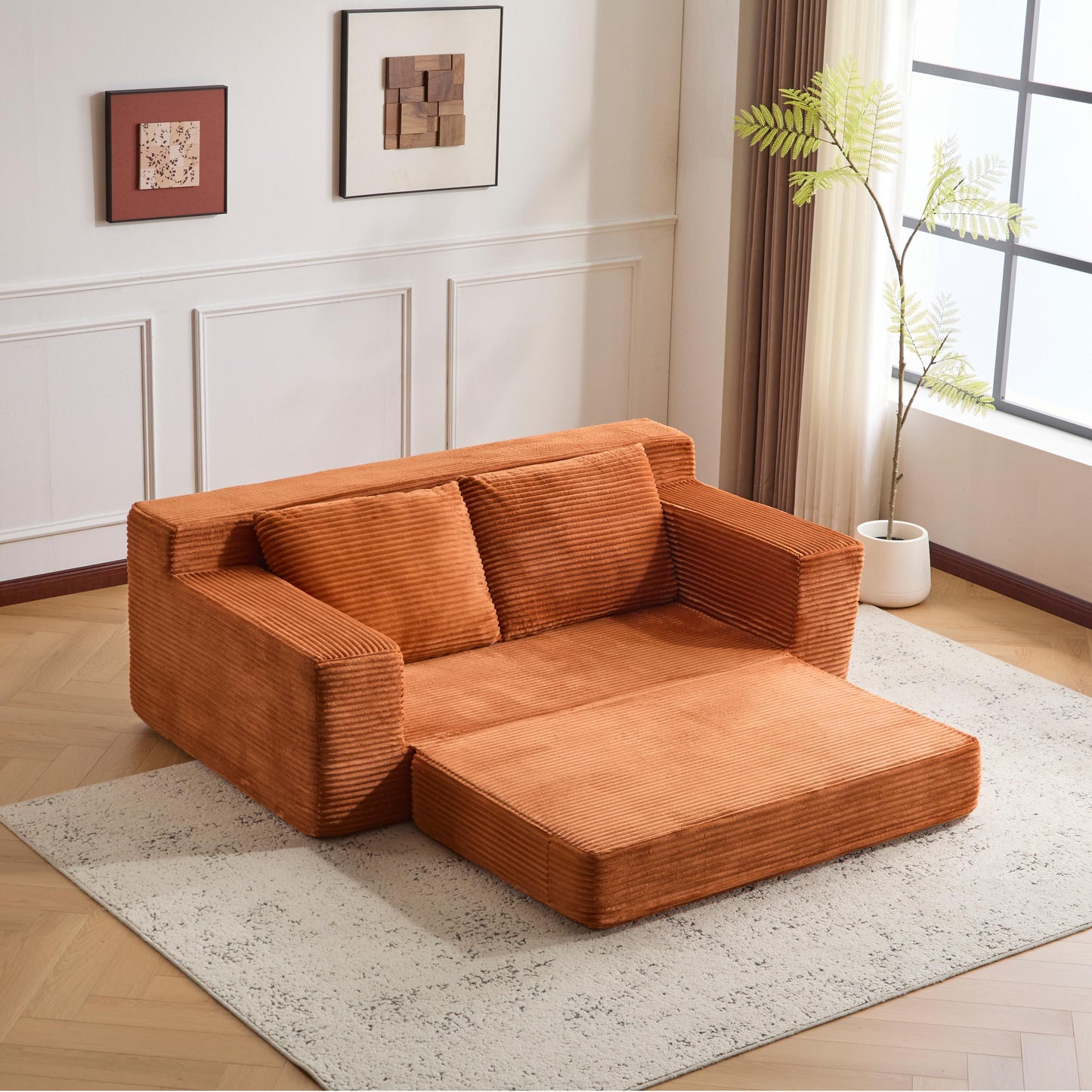 NEW Loveseat Sofa, Comfortable Deep Seat Sofa Bed, Modern Small Corduroy Couch for Living Room Bedroom,Reversible Cushion with Pillows,No Assembly Required,Orange