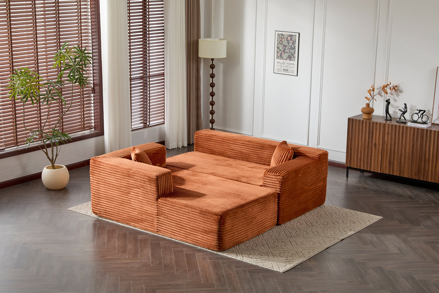 NEW Compression Sectional Couch with Comfy Chaise, Boneless L Shape Sofa with Deep Seat, Minimalist Modular Couches Sleeper for Living Room Bedroom Apartment Lounge,corduroy,Brown