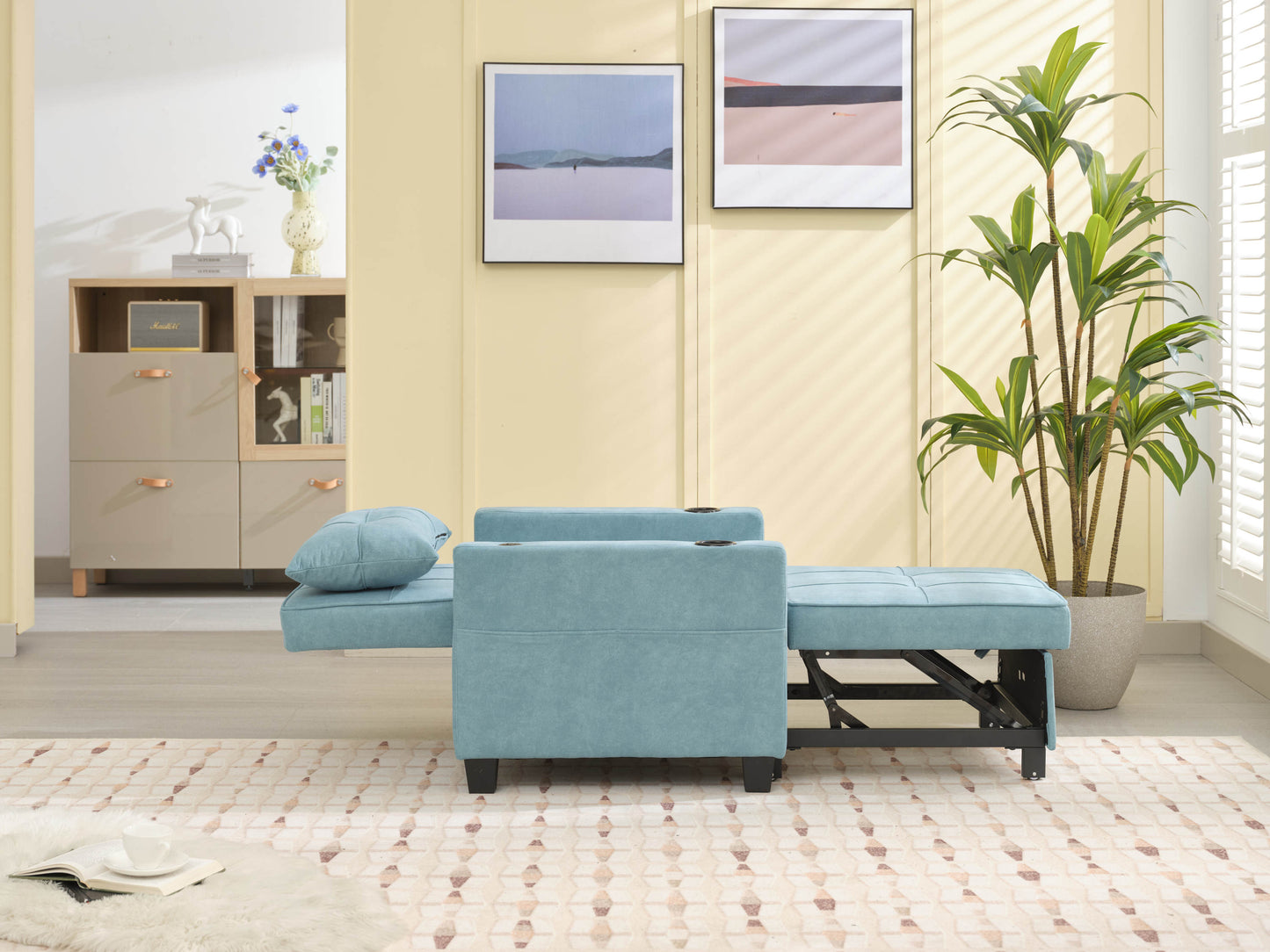 NEW Green Scratch Cloth Futon Chair Bed Convertible 3-in-1 Pull Out Sleeper Bed with USB Port