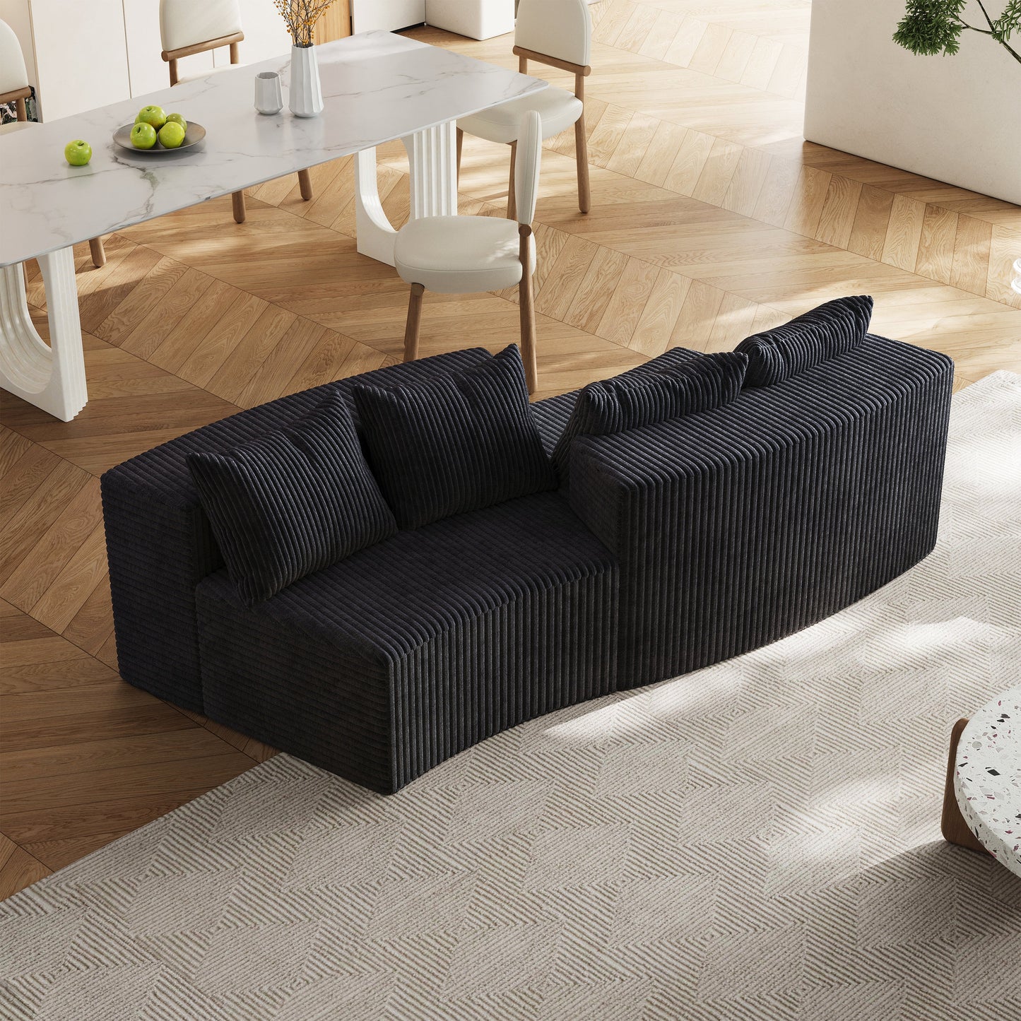 NEW Corduroy curved sectional sofa with four pillows,Curved Symmetrical Modular Semi Circular Sofa Sectional for bedroom, living room, office for leisure or nap, reading room, and lobby(Two modules)