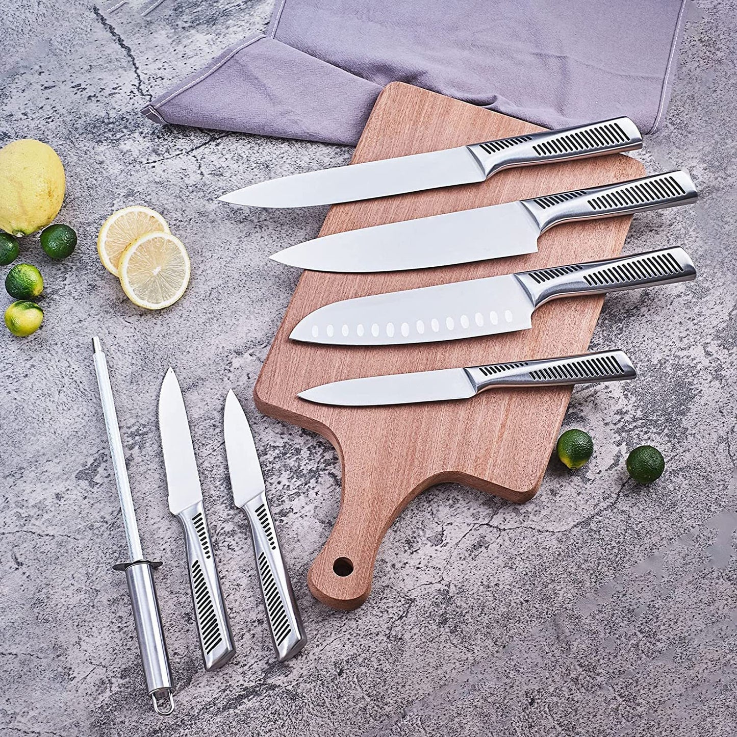 NEW Kitchen Knife Set. LapEasy 15 Piece Knife Sets With Block Chef Knife Stainless Steel Hollow Handle Cutlery With Manual Sharpener
