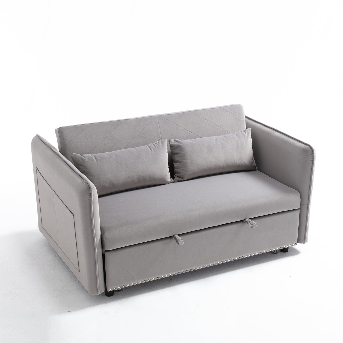 NEW 3 in 1 Pull-Out Convertible Sleeper Futon Sofa Bed 55' Velvet Small Loveseat Lounge Couch with 2 Pillows Reclining Backrest and Side Pockets