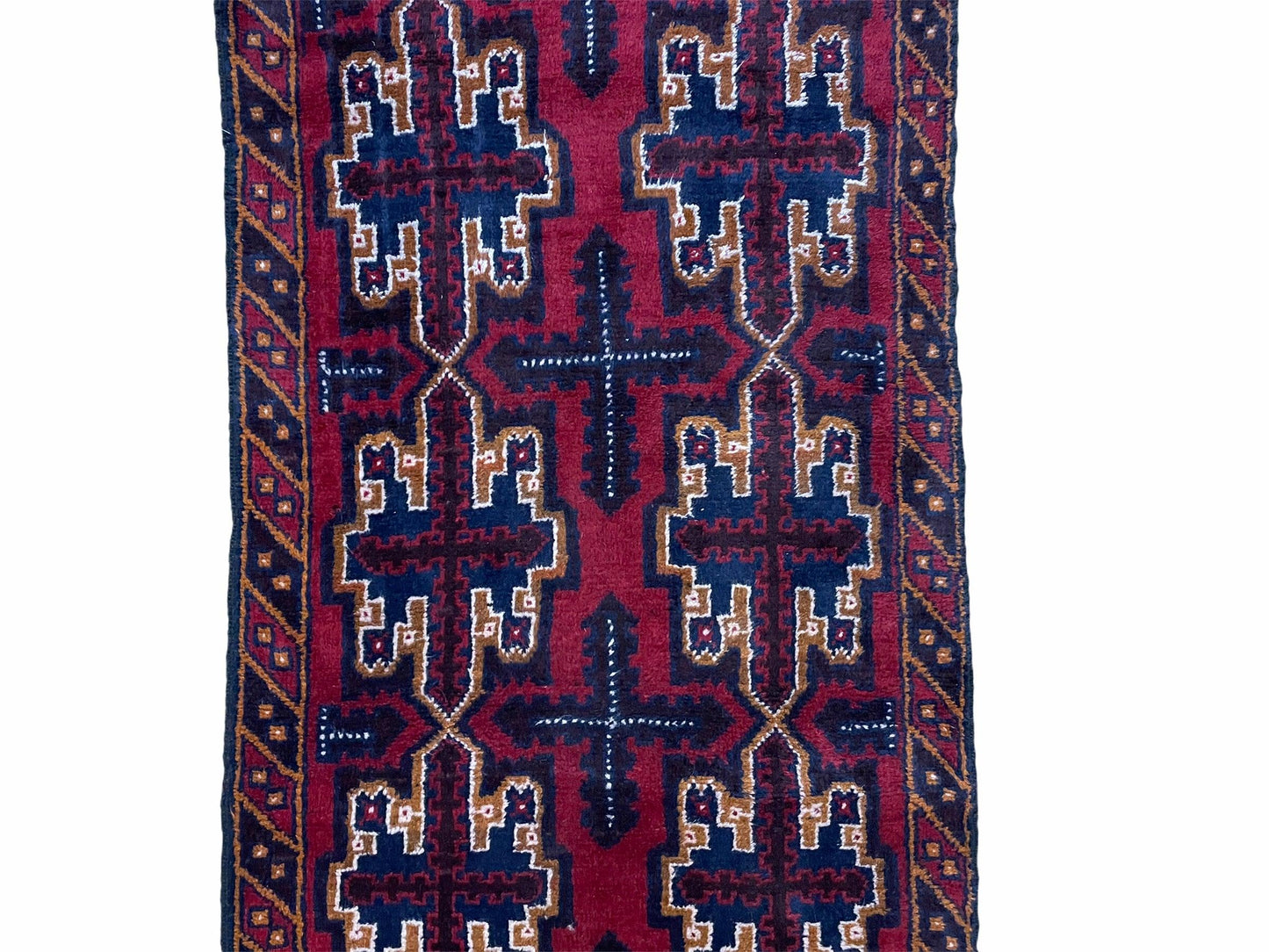 USED 2' 7" X 4' 6" Vintage Handmade Tribal Wool Rug Balouchi Rug Afghan Rug Red Blue