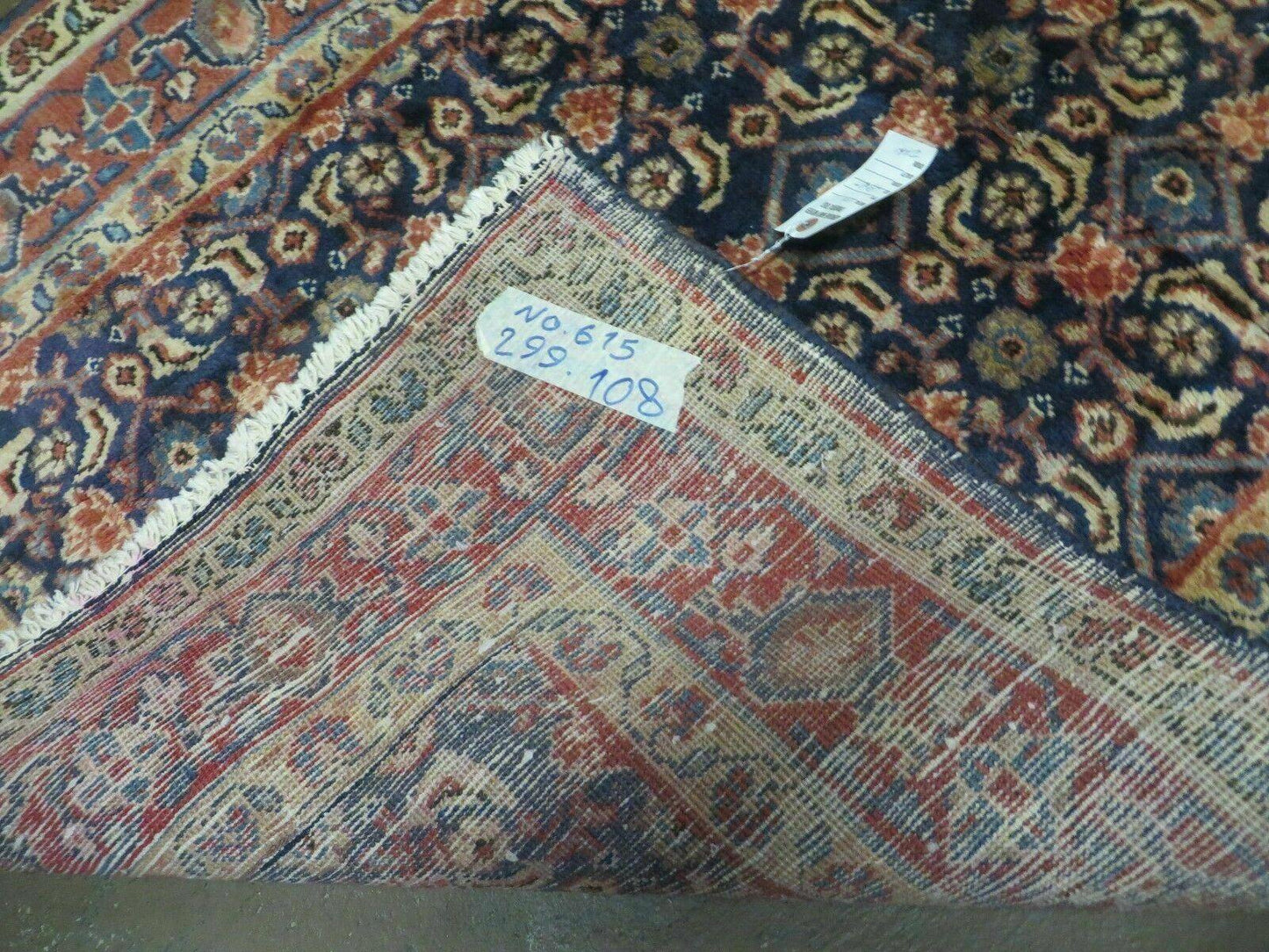 USED 3'7" X 10' Antique Handmade India Floral Oriental Wool Runner Rug Organic Blue