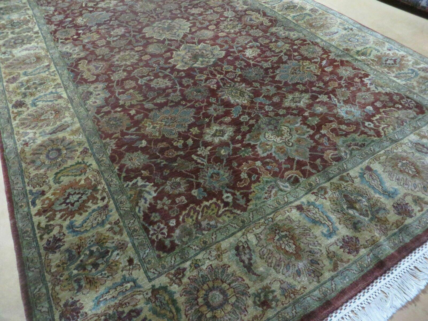 USED 6' X 9' Handmade India Floral Oriental Wool Rug Carpet Tea Wash Red Hand Knotted