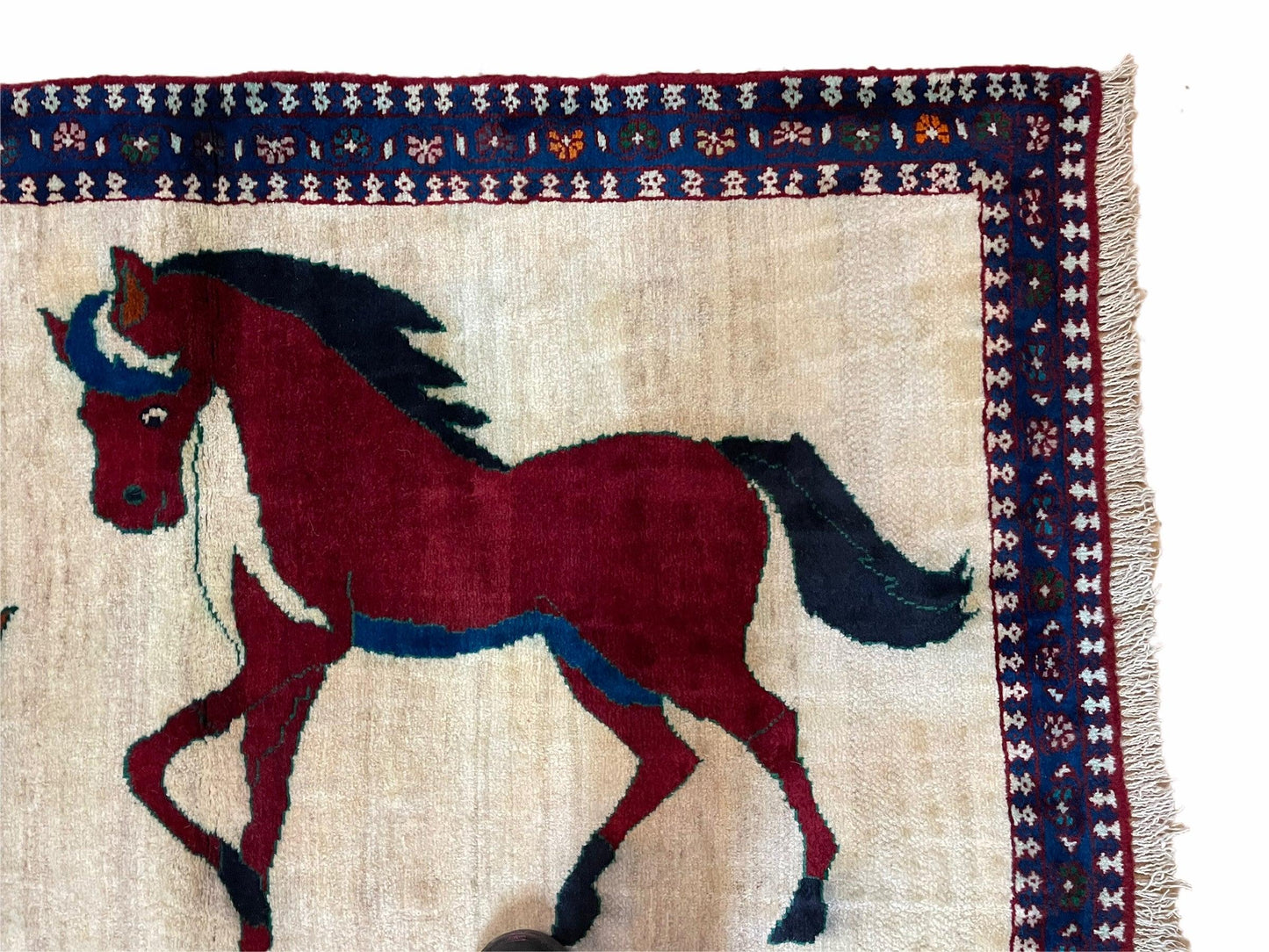 USED 3.5 X 5 Handmade Hand-Knotted Quality Wool Pictorial Brown Horses Animal Rug