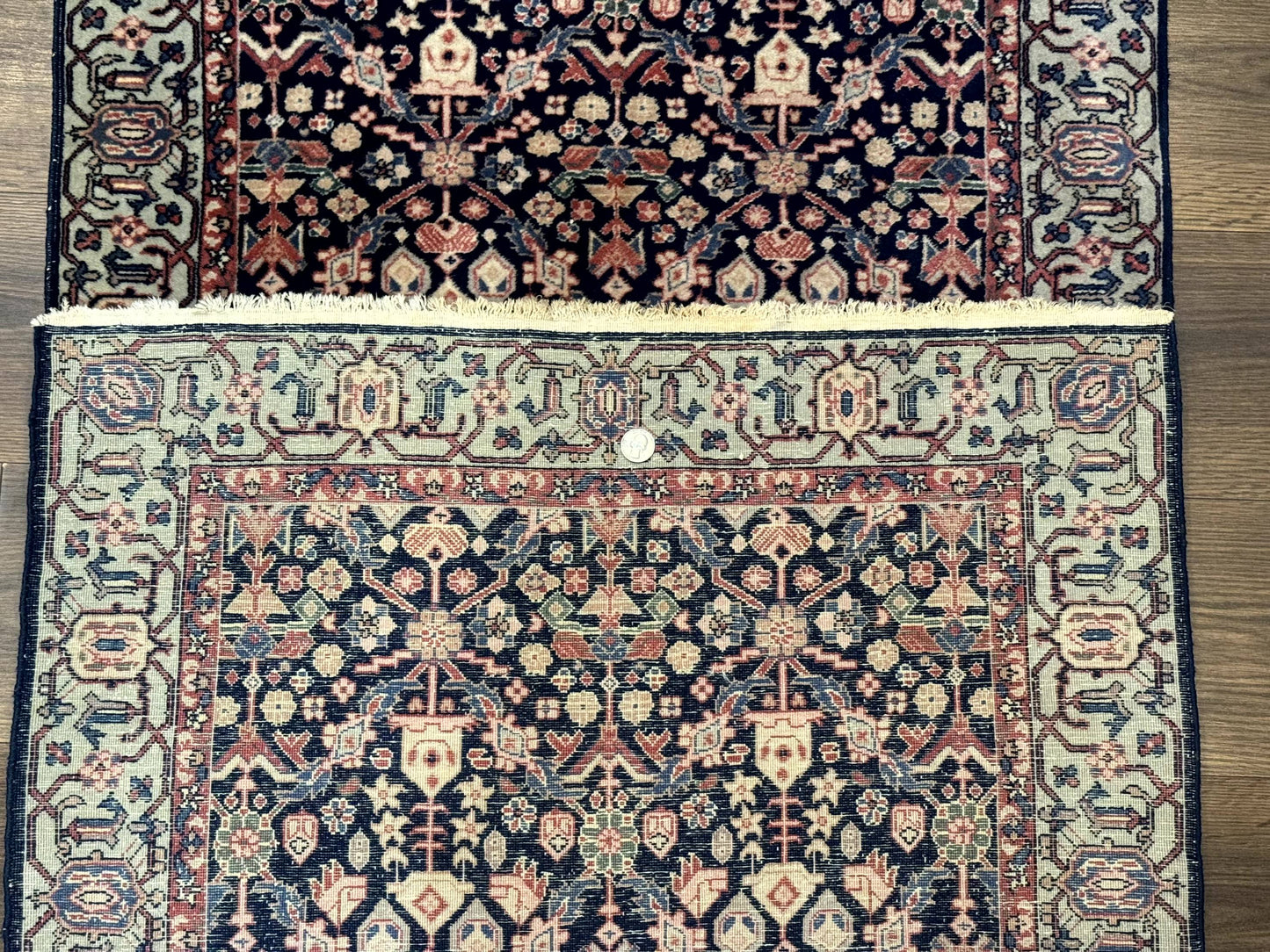 USED Indo Persian Runner Rug 2.8 x 12, Navy Blue, Floral, Fine 270 KPSI