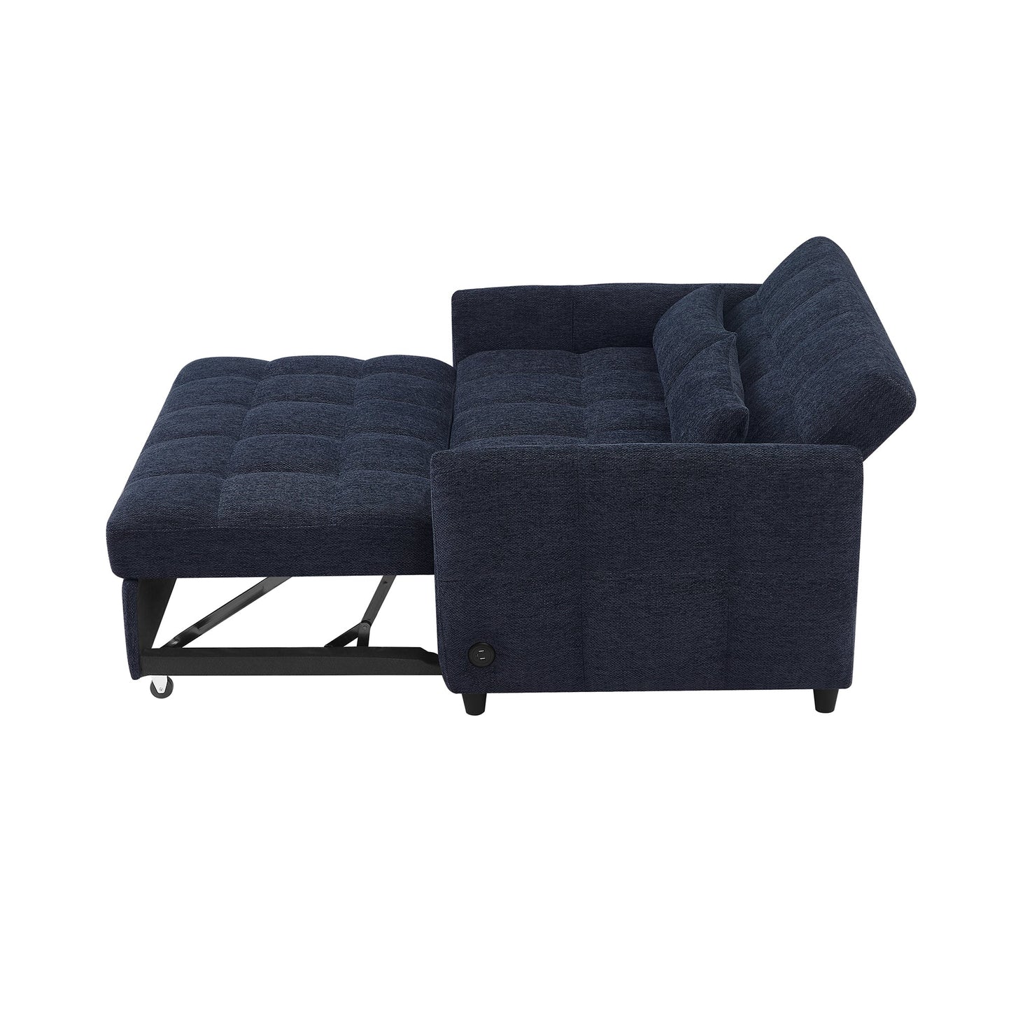 NEW Modern Loveseat Sofa Pull-out Bed with Adjustable Backrest, USB Ports, Lumbar Pillows, Blue Chenille, 52.8'