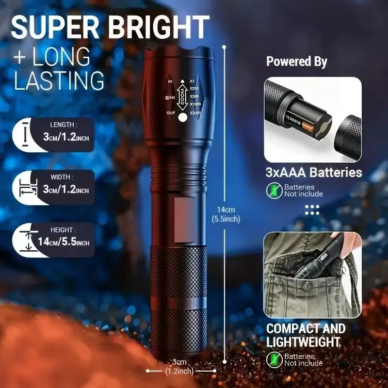 NEW High Power LED Tactical 5-Mode Light Zoom Waterproof Portable Outdoor Aluminum Alloy Flashlight Zoomable Searchlight Handheld Flash Light