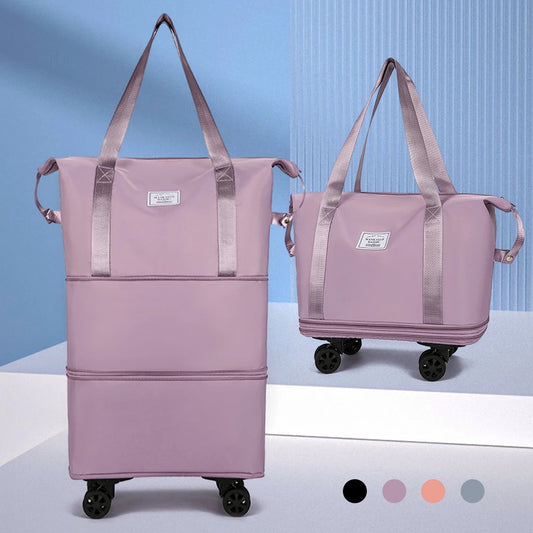 NEW Folding Luggage Bags Expandable Rolling Duffle Pack With Wheel Large Capacity Oxford Clot Dry-Wet Separation Outdoor Weekend Bag