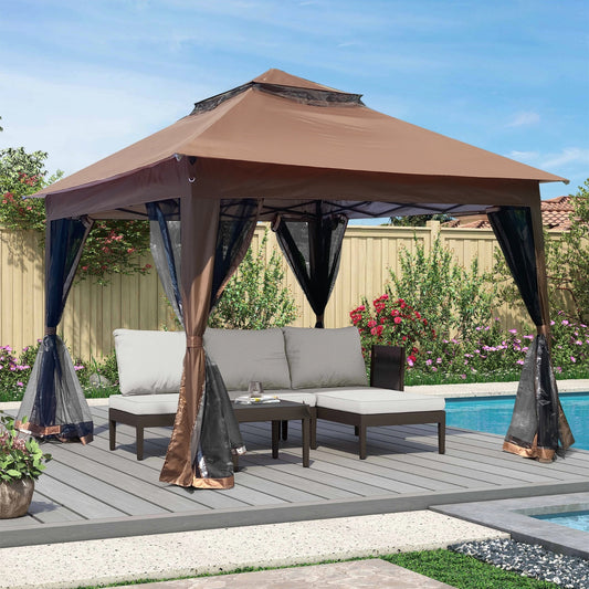 NEW Outdoor 11x11 Ft  Up Gazebo Canopy With Zipper Netting, 2-Tier Soft Top Tent