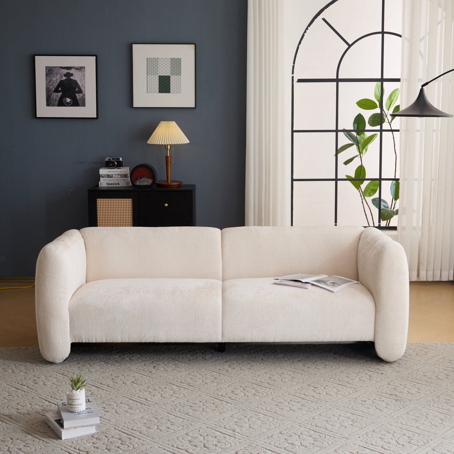 NEW Tonson Wave Design 3-Seater Sofa, Beige Fabric, 83 Inches