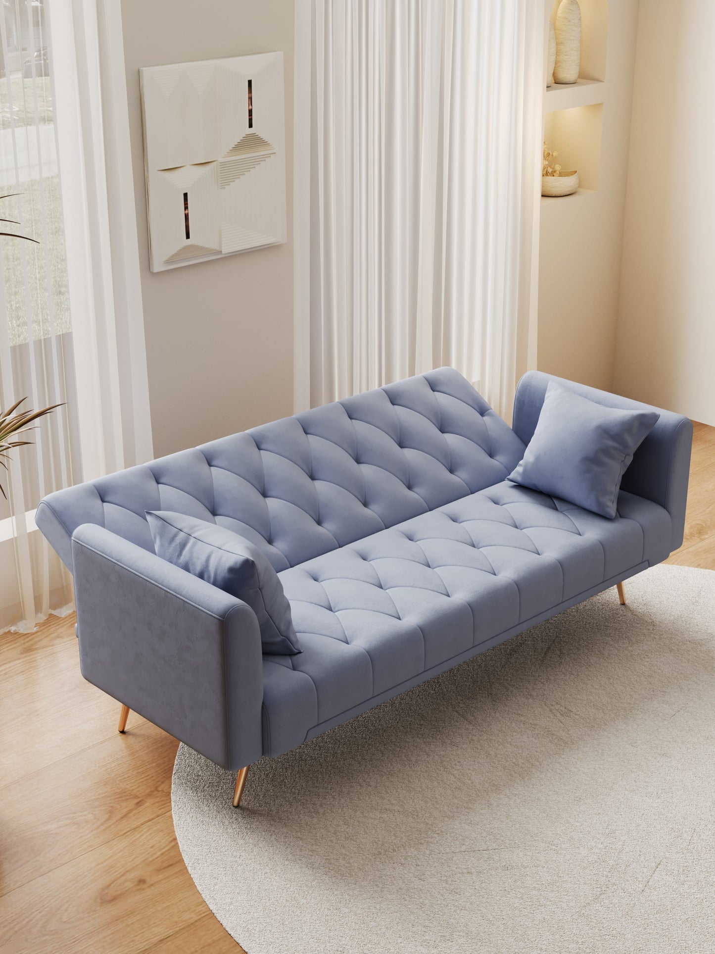 NEW 71-inch convertible love seat sofa, American vintage grey velvet material, suitable for small living room, bedroom, office