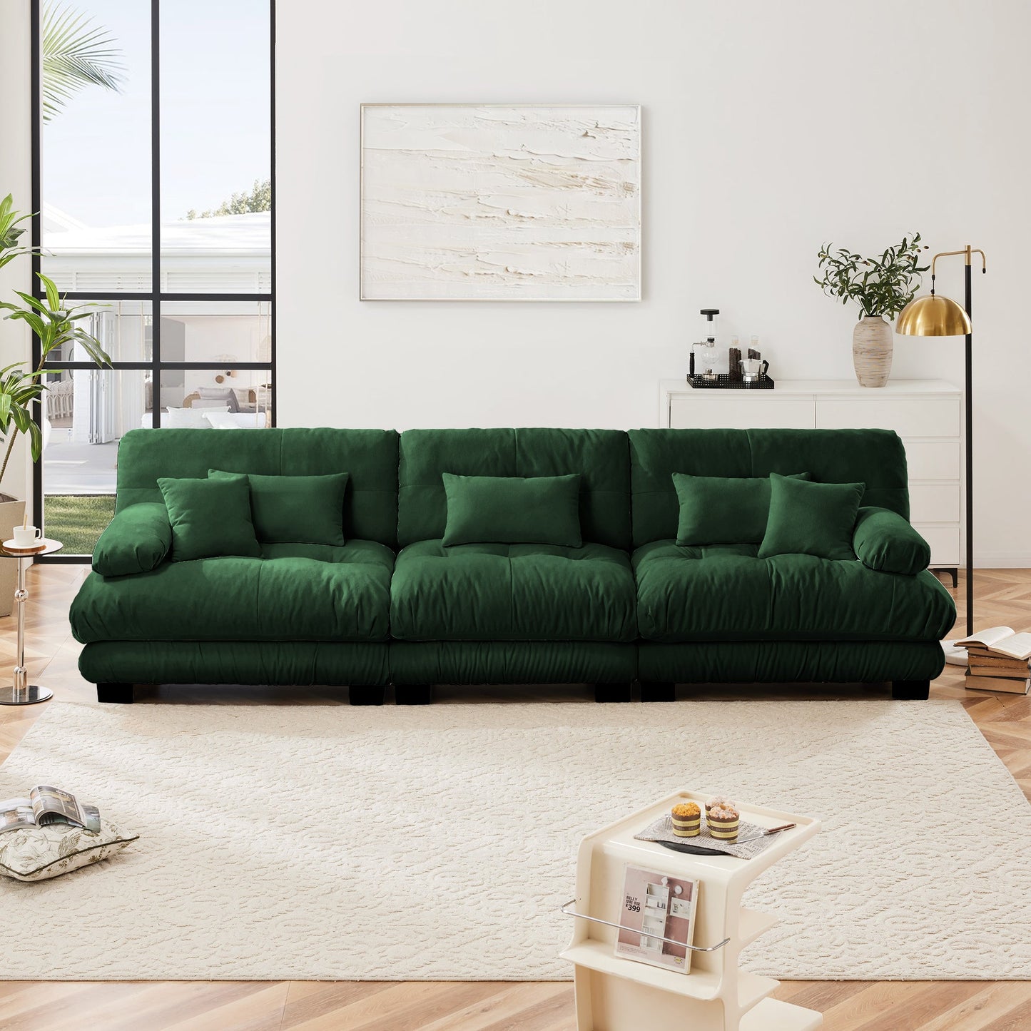 NEW Green Chenille Soft Comfy Upholstered 3-Seater Sectional Sofa Modular Deep Seat Sofa Couch