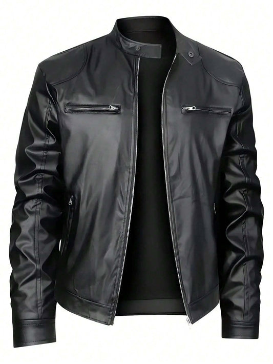 NEW Men's Stand-up Collar Leather Jacket Business Casual Jacket