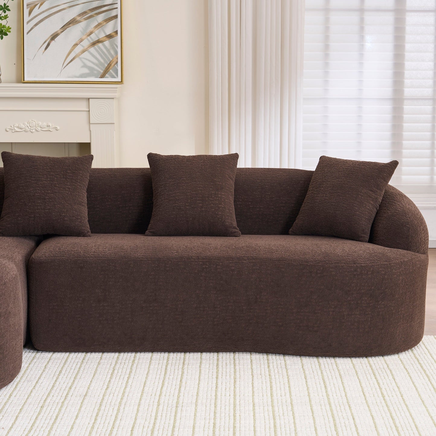 NEWn Brown Chenille Modular Compression Sponge L-Shape Sectional Sofa Couch with Curved Chaise