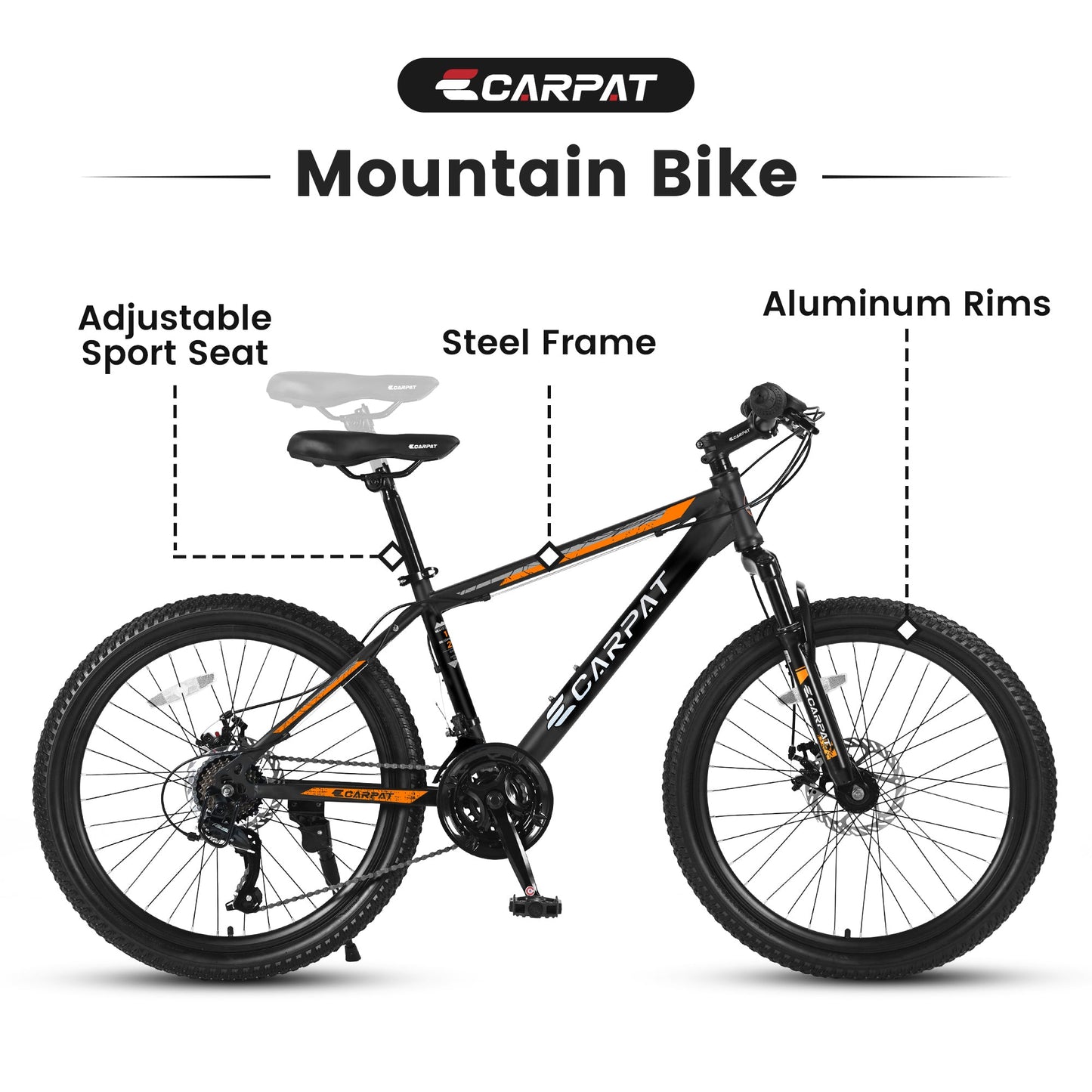 NEW 26" Orange High-Carbon Steel Frame, Suspension Mountain Bike