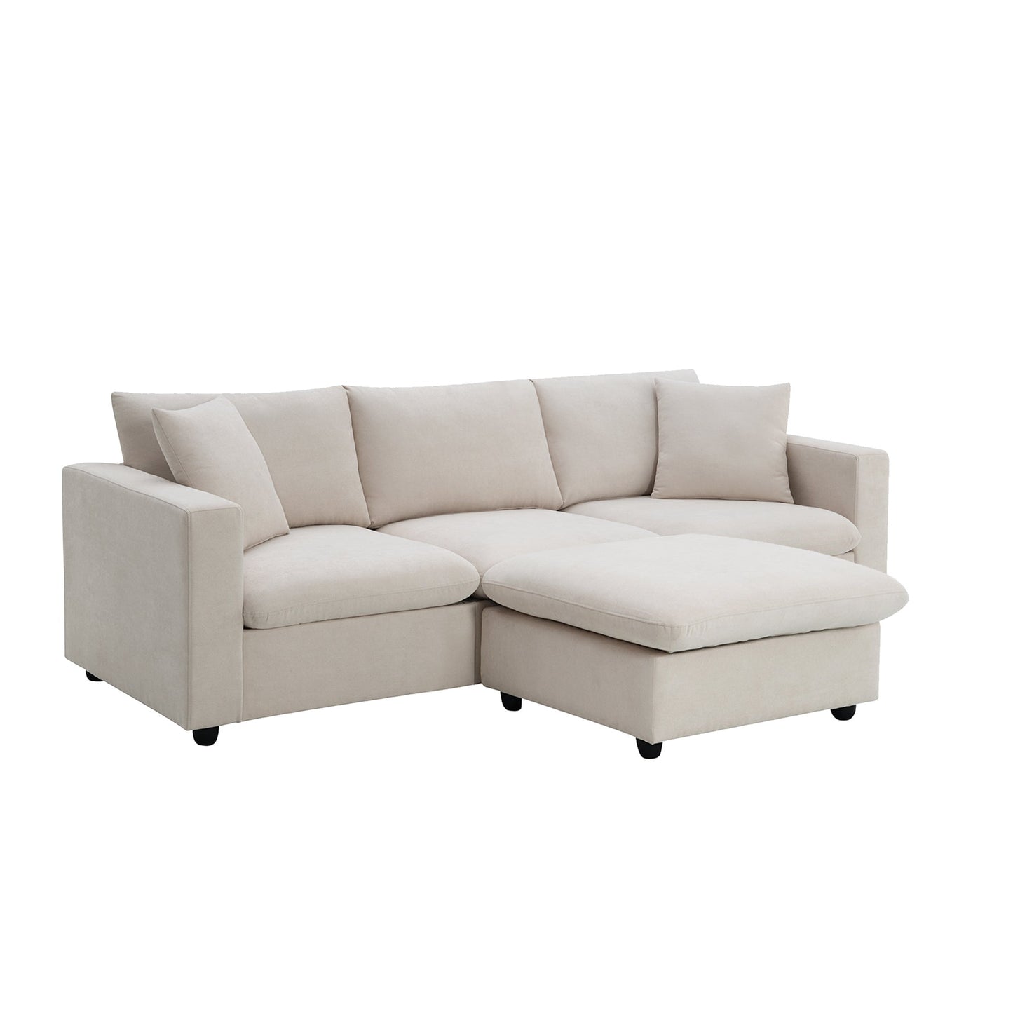 NEW Modern Sectional Sofa with Movable Ottoman and Throw Pillows