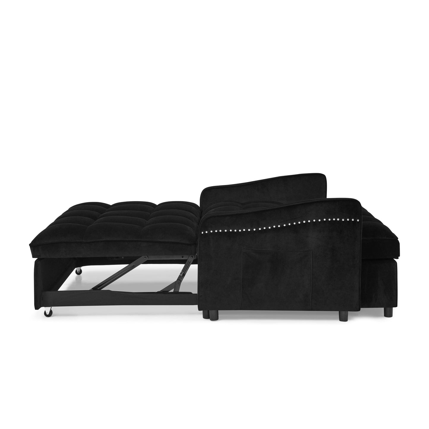 NEW Loveseats Sofa Bed with Pull-out Bed,Adjsutable Back and Two Arm Pocket,TypeC and USB Charging with Copper nail,Black (47'x53'x31')