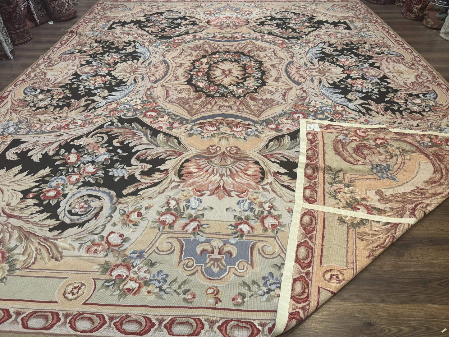 USED Wonderful Needlepoint Rug 10x14, Large Aubusson Carpet, Floral, Elegant, European Design