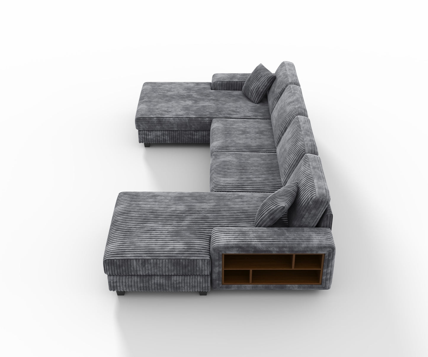 NEW Convertible U-shaped Combination Sofa, Corduroy Fabric, Modern Comfortable Large Size 4 Seat Sofa, Living Room Double Lounge Chair , Dark Grey