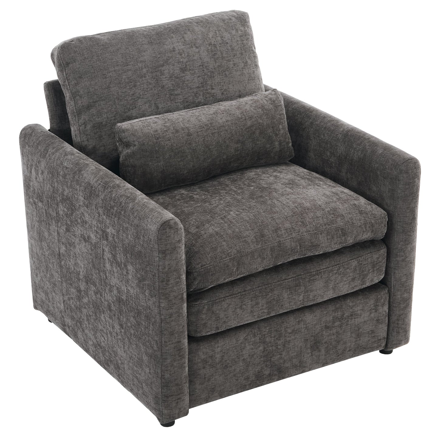 NEW Cozy Upholstered Armchair with Double Cushion in Grey Chenille, 31.9 Inches